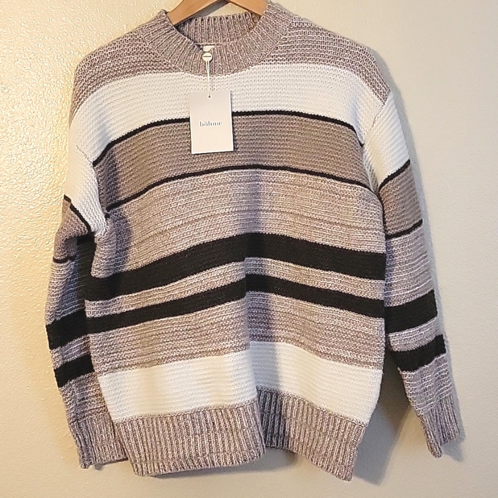 bohme Striped Crewneck Sweater in Cream, Taupe & Brown